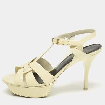 Saint Laurent Cream Patent Leather Tribute Sandals Size 39