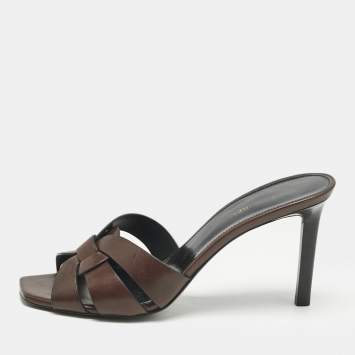 Saint Laurent Dark Brown Tribute Slide Sandals Size 40