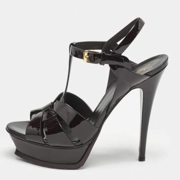 Saint Laurent Burgundy Patent Leather Tribute Sandals Size 39