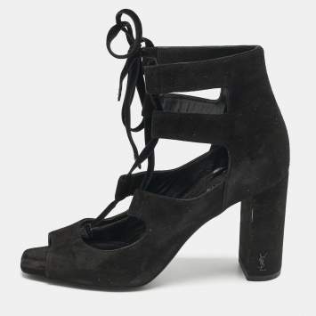 Saint Laurent Black Suede and Velvet Loulou Sandals Size 37