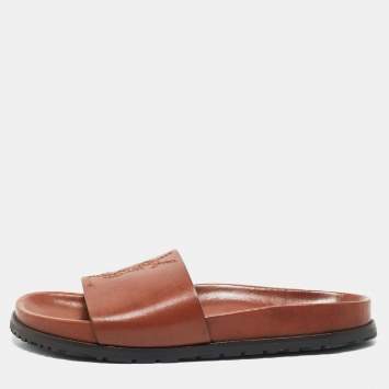 Saint Laurent Brown Leather Joan Flat Slide Sandals Size 39