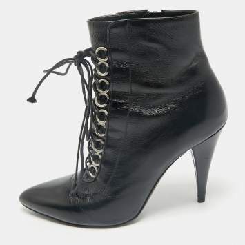 Saint Laurent Black Leather Fetish Ankle Booties Size 37.5