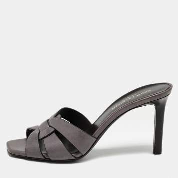 Saint Laurent Mauve Leather Tribute Slide Sandals Size 37