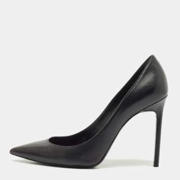 Saint Laurent Black Leather Anja Pointed Toe Pumps Size 39.5