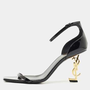 Saint Laurent Black Patent Leather Opyum Sandals Size 40