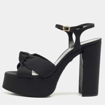 Saint Laurent  Black Canvas Candy Platform Sandals Size 40