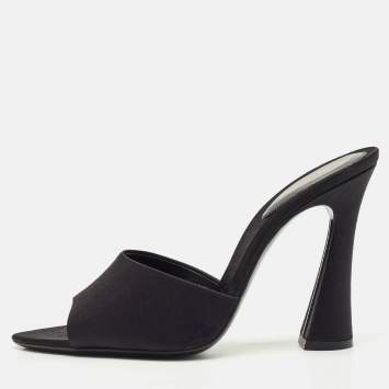 Saint Laurent Black Satin Romy Slide Sandals Size 40