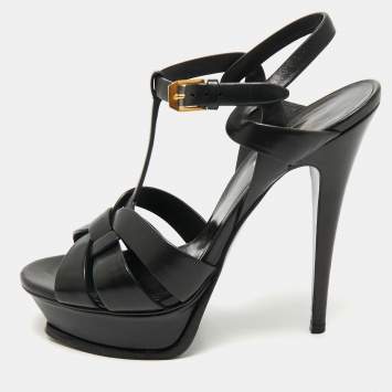 Saint Laurent Black Leather Tribute Platform Sandals Size 38