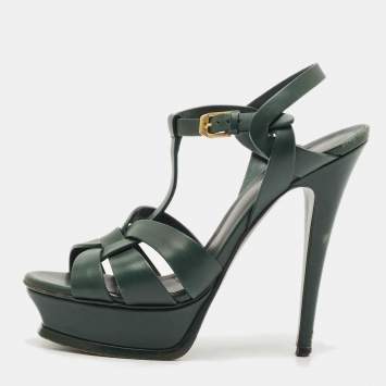 Pre Owned  Saint Laurent Green Leather Tribute Platform  Sandals Size 37
