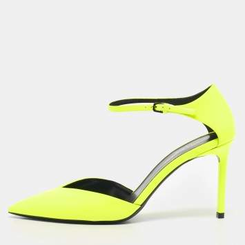 Saint Laurent Lime Green Patent Leather Anja Ankle Strap Pumps Size 39