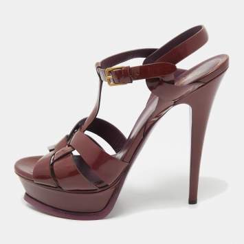 Pre Owned  Saint Laurent Burgundy Patent Leather Platform Sandals Size 39.5