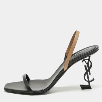 Saint Laurent Black/Brown Leather Opyum Slingback Sandals Size 39