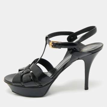 Pre Owned Saint Laurent Black Patent Leather Platform Sandals Size 40.5