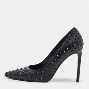 Pre Owned Saint Laurent Black Leather Studded Pointed Toe Pumps Size 38
