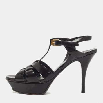 Pre Owned Saint Laurent  Burgundy Patent Leather Tribute Platform Sandals Size 37
