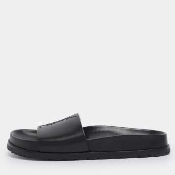 Pre Owned Saint Laurent Black Leather JImmy Logo Pool Slide Sandals Size 35