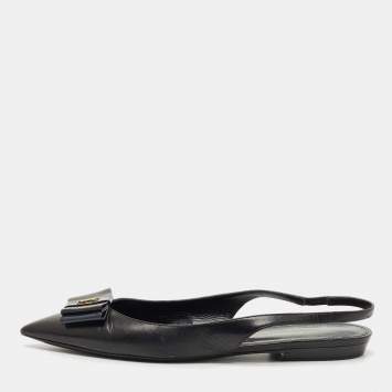 Pre Owned Saint Laurent Black Leather Slingback Flat Sandals Size 39