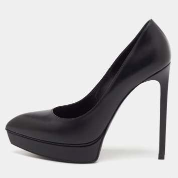 Pre Owned Saint Laurent Black Leather Janis Pumps Size 38.5
