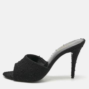Pre Owned Saint Laurent Black Fabric Romy Slide Sandals Size 41