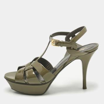 Pre Owned Saint Laurent Green Patent Leather Platform Sandals Size 39