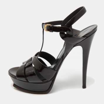 Pre Owned Saint Laurent Burgundy Patent Leather Tribute Platform Sandals Size 40