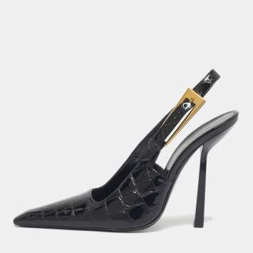 Pre Owned Saint Laurent Black Crocodile Embossed Graham Slingback Pumps Size 36