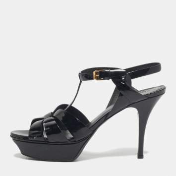 Pre Owned Saint Laurent Black Patent Leather Tribute Platform Sandals Size 39