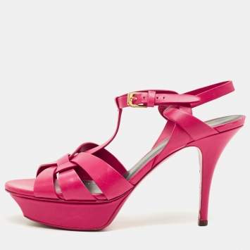 Pre Owned Saint Laurent Purple Leather Tribute Platform Sandals Size 38.5