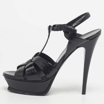 Pre Owned Saint Laurent Black Leather Tribute Platform Sandals Size 39