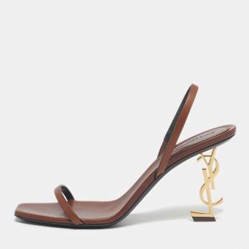 Pre Owned Saint Laurent Brown Leather Opyum Slingback Sandals Size 39.5