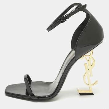 Pre Owned Saint Laurent Black Patent Leather Opyum Sandals Size 39