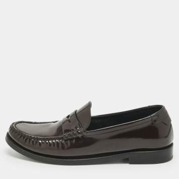 Pre Owned Saint Laurent Burgundy Leather Le Loafers Size 37.5