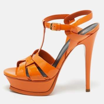 Pre Owned Saint Laurent Paris Patent Leather Tribute Platform Sandals Size 36
