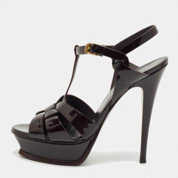 Pre Owned Saint Laurent Burgundy Patent Leather Platform Sandals Size 39