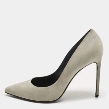 Pre Owned Saint Laurent Grey Suede Anja Pumps Size 39.5