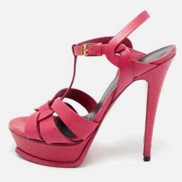 Pre Owned Saint Laurent Purple Leather Platform Sandals Size 38.5