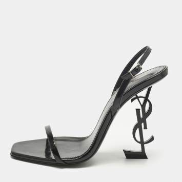 Pre Owned Saint Laurent Black Patent Leather Opyum Ankle Strap Sandals Size 40