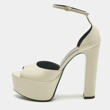 Pre Owned Saint Laurent Cream Leather Jodie Ankle Strap Sandals Size 38.5