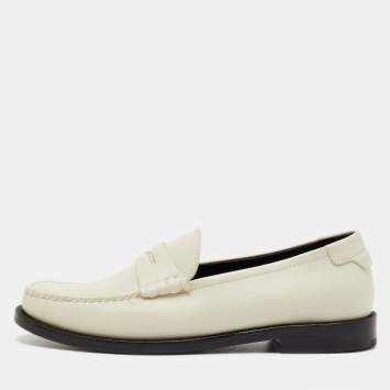 Pre Owned Saint Laurent White Leather Le Loafer Penny Loafers Size 36