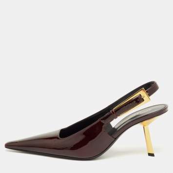 Pre Owned Saint Laurent Lee Size 38 Marron Patent Leather Slingback Pumps