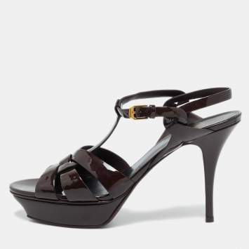 Pre Owned Saint Laurent Size 42 Burgundy Patent Leather Platform Sandals