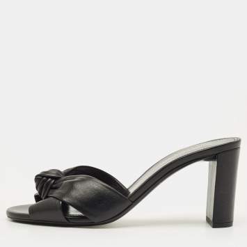 Pre Owned Saint Laurent Bianca Size 38 Black Leather Slide Sandals