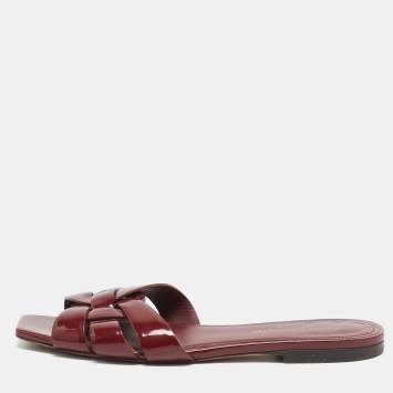 Pre Owned Saint Laurent Tribute Size 36 Burgundy Flat Slides