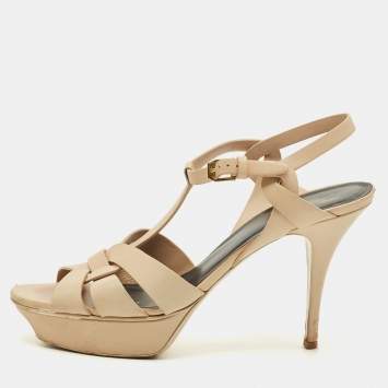 مملوكة مسبقًا Saint Laurent Tribute Size 42 Beige Leather Platform Sandals