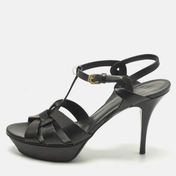 Pre Owned Saint Laurent Size 42 Black Leather Platform Sandals