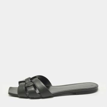 Pre Owned Saint Laurent Tribute Size 39 Black Leather Flat Slide