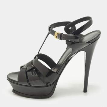 Pre Owned Saint Laurent Tribute Size 39 Black Patent Leather Platform Sandals