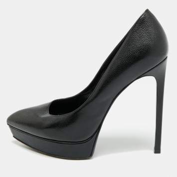 مملوكة مسبقًا Saint Laurent Anja Size 37.5 Black Leather Platform Pumps