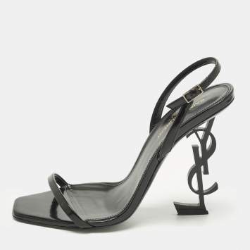 مملوكة مسبقًا Saint Laurent Opyum Size 39 Black Patent Leather Ankle Strap Sandals