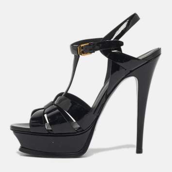 Pre Owned Saint Laurent  Size 38 Black Patent Leather Platform Sandals